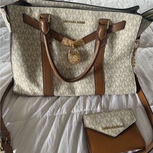 Michael Kors Tan and Cream Tote Bag